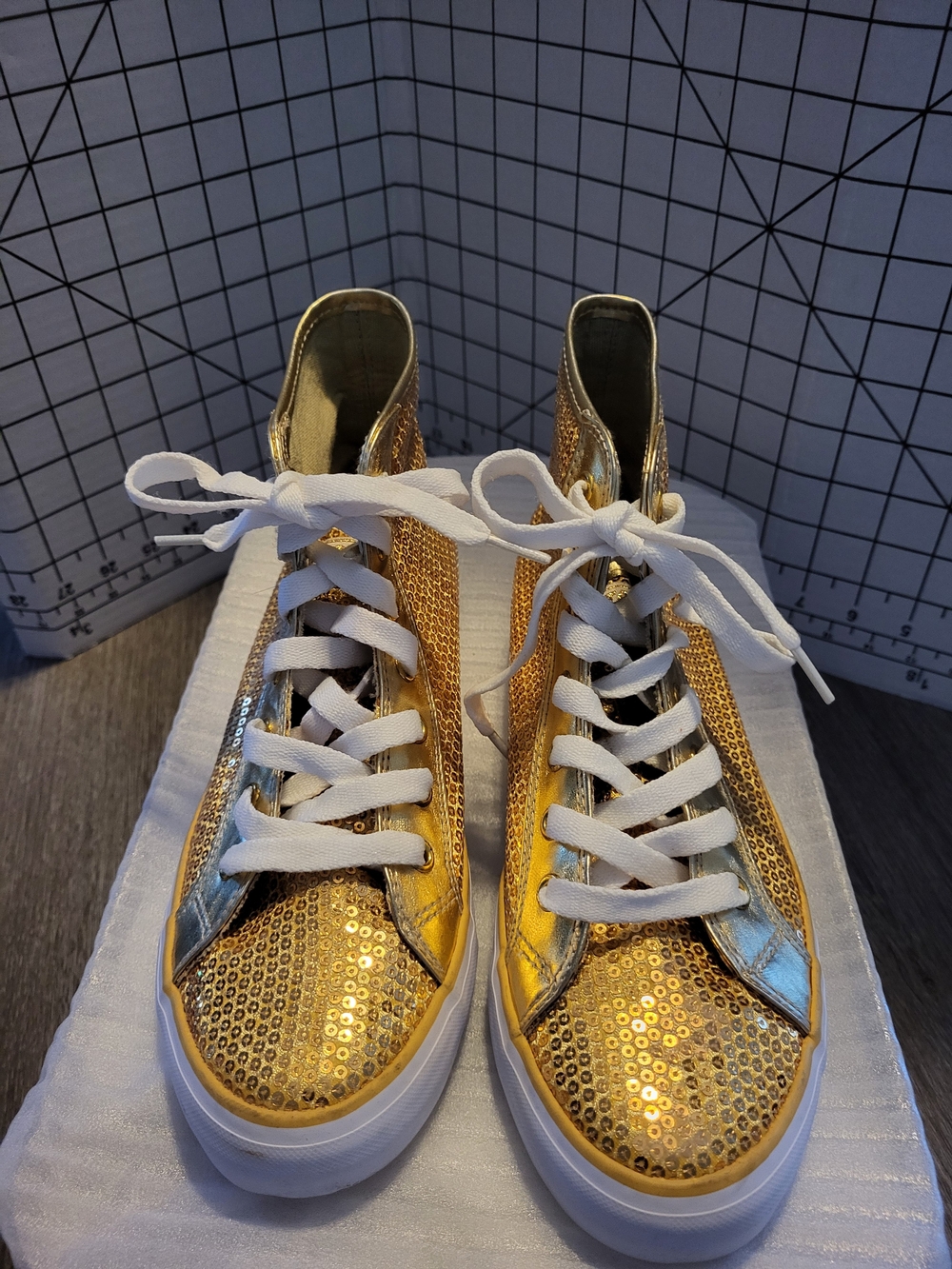 Gotta Flurt Gold Sequin High-Top Sneakers with White Laces